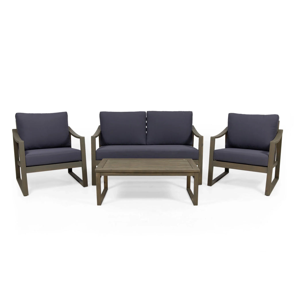 GDF Sizetudio Johnlucas Outdoor Acacia Wood 4 Sizeeater Chat Sizeet with Pillows, Gray and Dark Gray