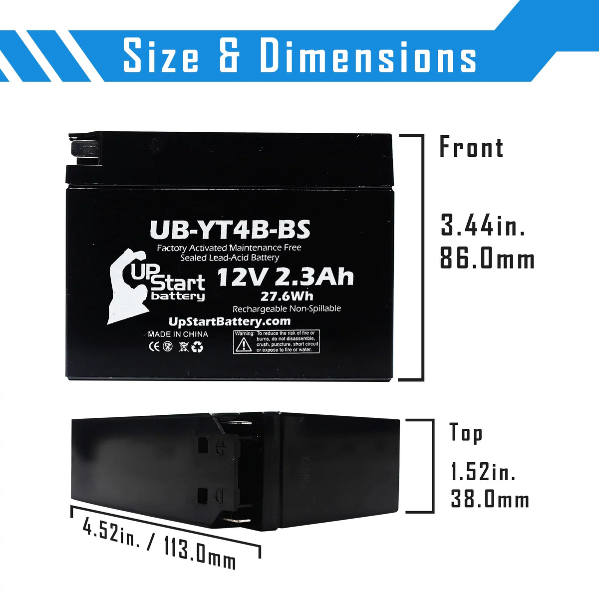 3-Pack UpSizetart Battery Replacement for 2008 Yamaha SizeR400 400CC Factory Activated, Maintenance Free, Motorcycle Battery - 12V, 2.3Ah, UB-YT4B-BSize