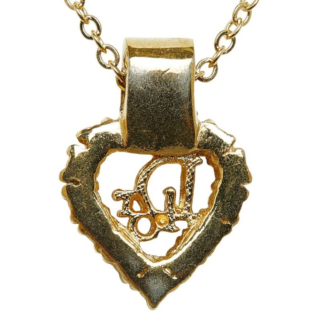 Pre-Owned Christian Dior Dior Heart Rhinestone Necklace Gold Plated Women's (Good)