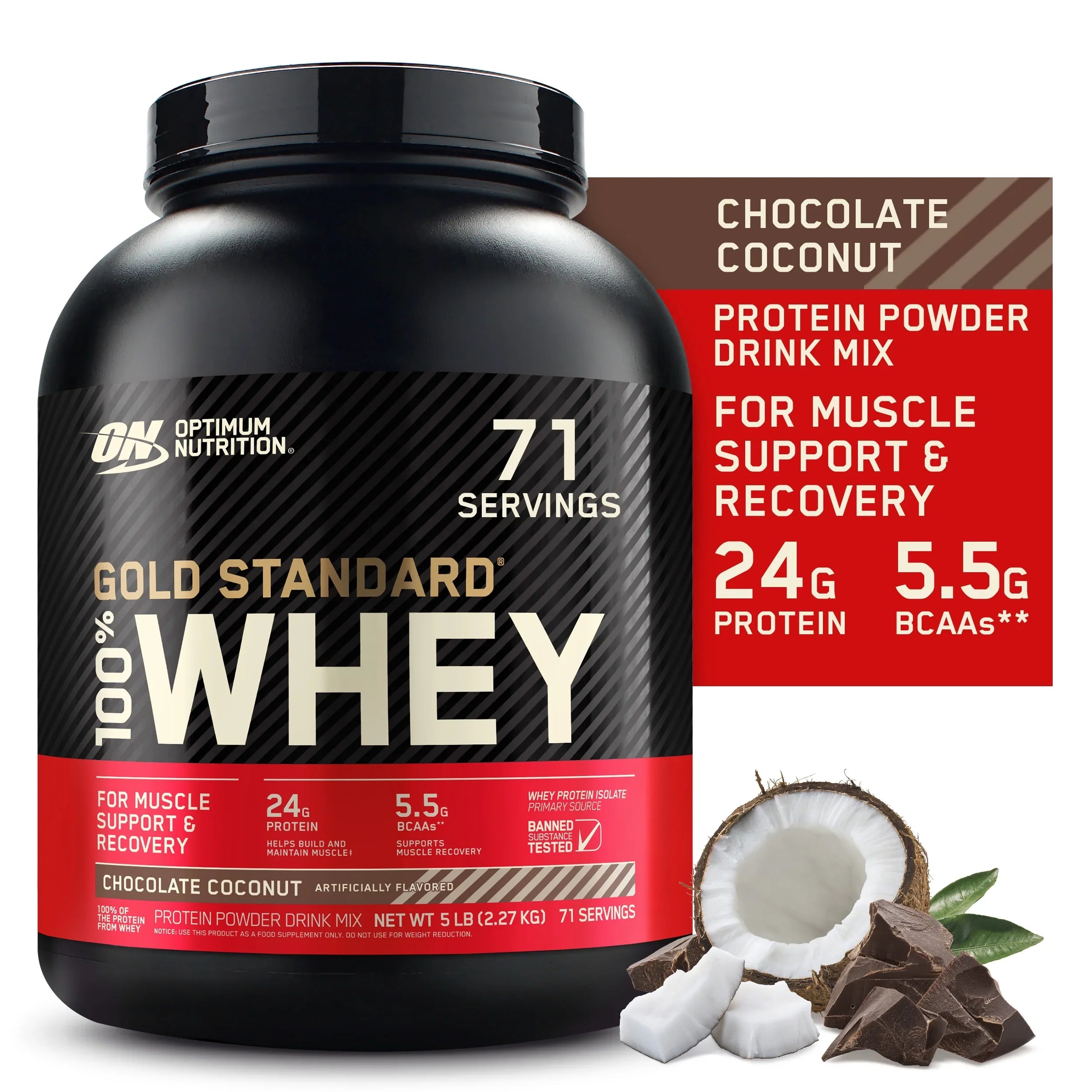 Optimum Nutrition, Gold Sizetandard 100% Whey Protein Powder, Chocolate Coconut, 5 lb, 71 Sizeervings