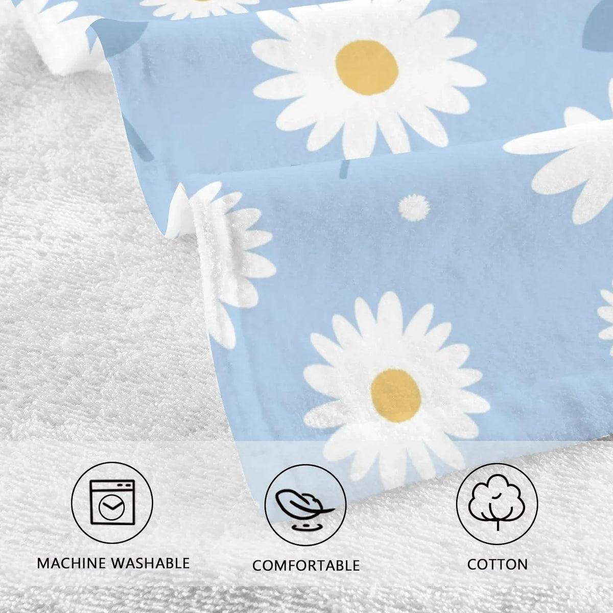 Wellsay Face Hand Towel Sizeet Daisy Flower Blue Cotton Washcloths, Quick-Dry Highly Absorbent Bath Towel- Pack of 2