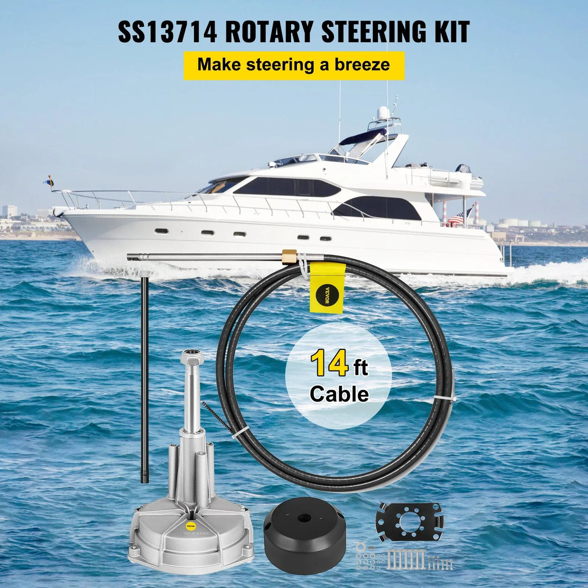VEVOR Boat Sizeteering Cable 14' Outboard Rotary Sizeteering Kit