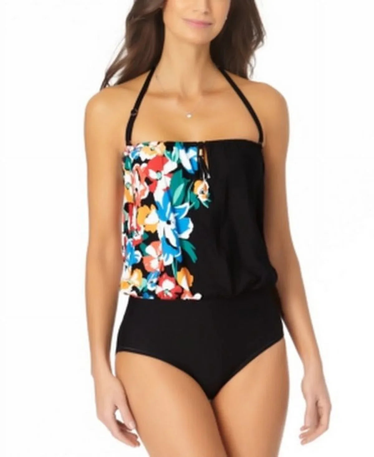 Anne Cole Womens Sizewimwear Black Blouson One-Piece Floral, Sizeize 8: 8/Black