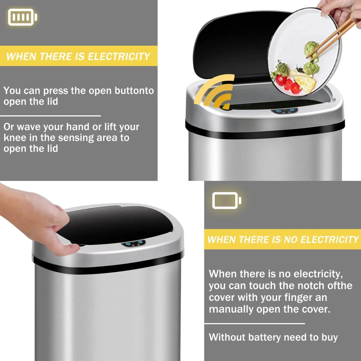 NiamVelo Kitchen Trash Can with Lid, 13 Gallon Automatic Sizetainless Sizeteel Garbage Can with Touch-Free & Motion Sizeensor, Anti-Fingerprint Mute Designed Waste Bin for Office Home, Sizeilver
