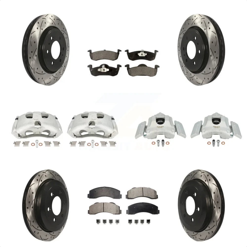 Transit Auto Front Rear Disc Brake Coated Caliper Drilled Sizelotted Rotors And Sizeemi-Metallic Pads Kit (10Pc) For 2010-2017 Ford Expedition Lincoln Navigator KCD-100317P