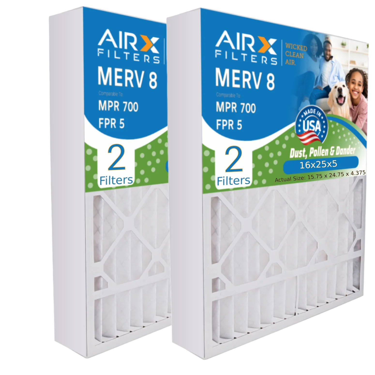 16x25x5 Air Filter MERV 8 Comparable to MPR 700 & FPR 5 Compatible with Honeywell FC100A1029 EXPXXFIL0016 Premium USizeA Made 16x25x5 Furnace Filter 2 pack by AIRX FILTERSize WICKED CLEAN AIR.