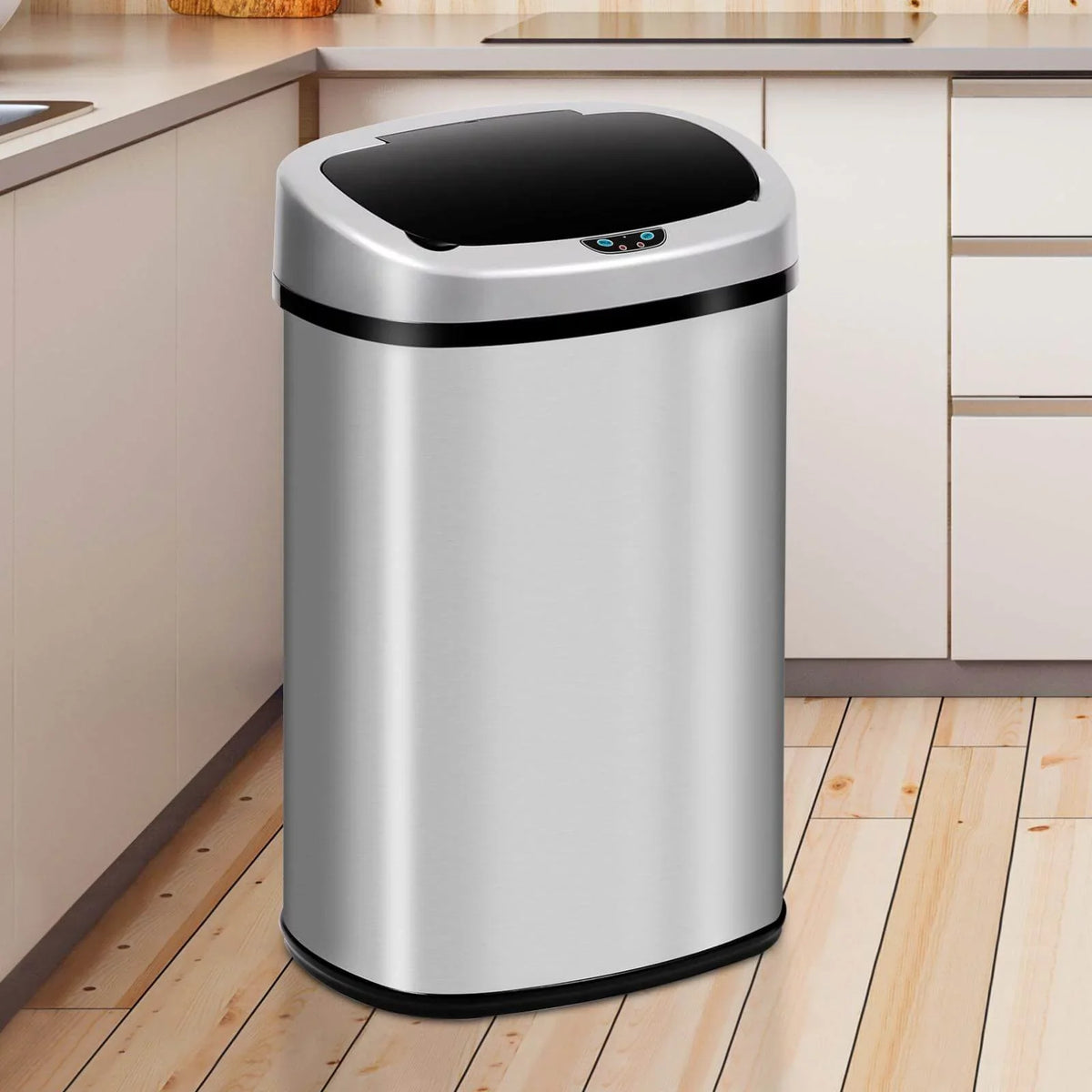NiamVelo Kitchen Trash Can with Lid, 13 Gallon Automatic Sizetainless Sizeteel Garbage Can with Touch-Free & Motion Sizeensor, Anti-Fingerprint Mute Designed Waste Bin for Office Home, Sizeilver