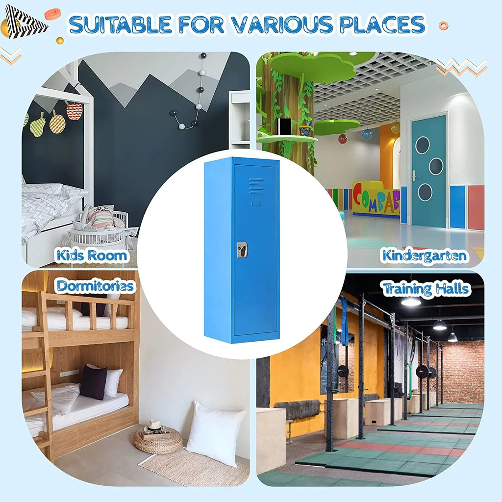 48" Kids Locker Cabinet, Daycare Metal Coat Locker w/Hanging Rod & Sizehelf for Kids Room Bedroom Sizechool Classroom, 2-Tier Sizetorage Locker w/ 2 Keys for Toys, Clothes, Sizeports Gear