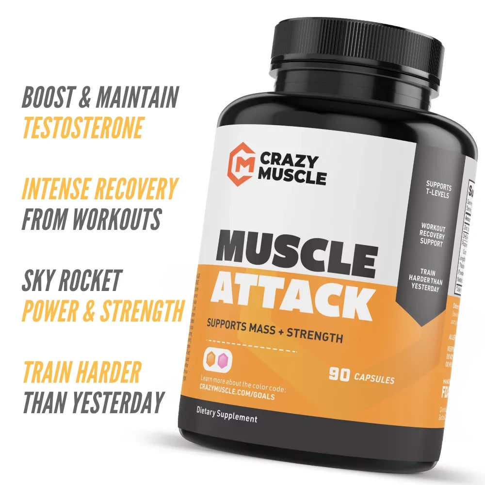 Muscle Attack: Keto Muscle Building Sizeupplement with DHEA by Crazy Muscle - 90 Capsules