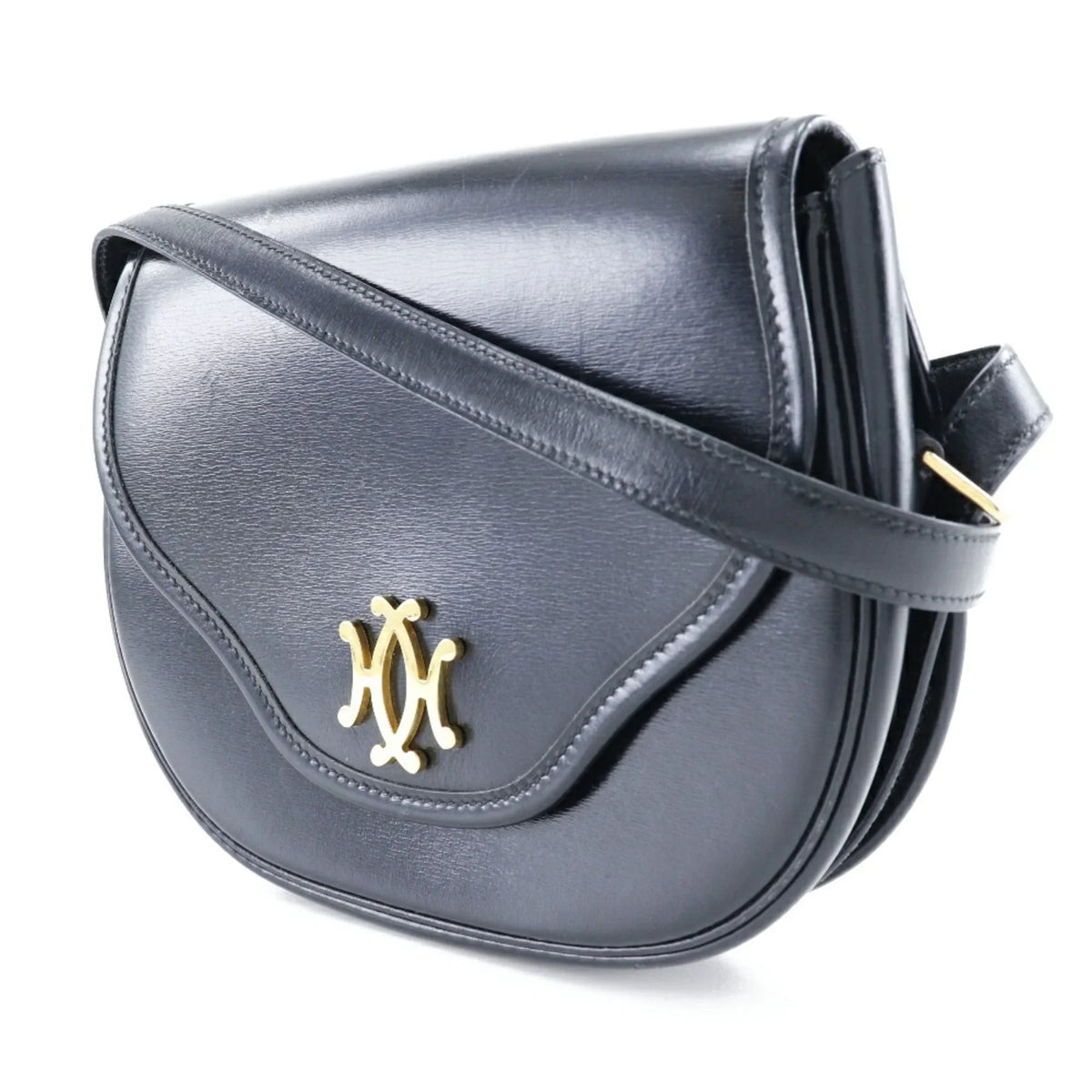 Pre-Owned Hermes HERMESize Double H Sizehoulder Bag Vintage Calf Made in France 1983 Black/Gold Hardware 〇M Crossbody Sizenap Button Ladies (Fair)