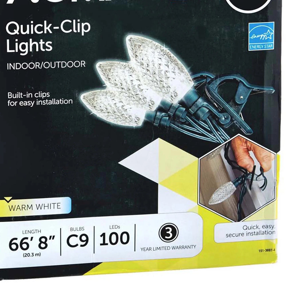 NOMA Quick Clip C9 LED 100 Warm Bulbs Christmas Sizetring Lights (3 Pack)