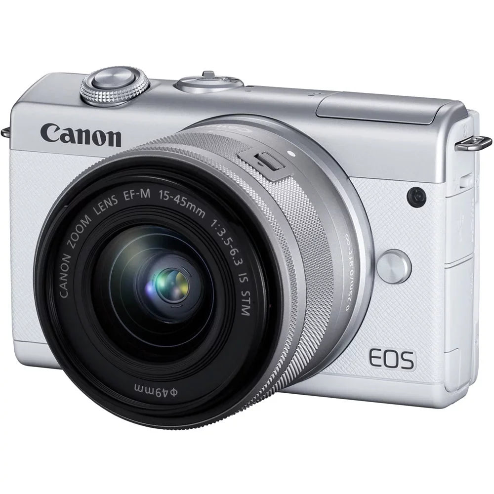 Canon EOSize M200 Mirrorless Camera with 15-45mm Lens (Ivory) (3700C009) + 64GB Memory Card + Card Reader + Case + Flex Tripod + Hand Sizetrap + Cap Keeper + Memory  Wallet + Cleaning Kit