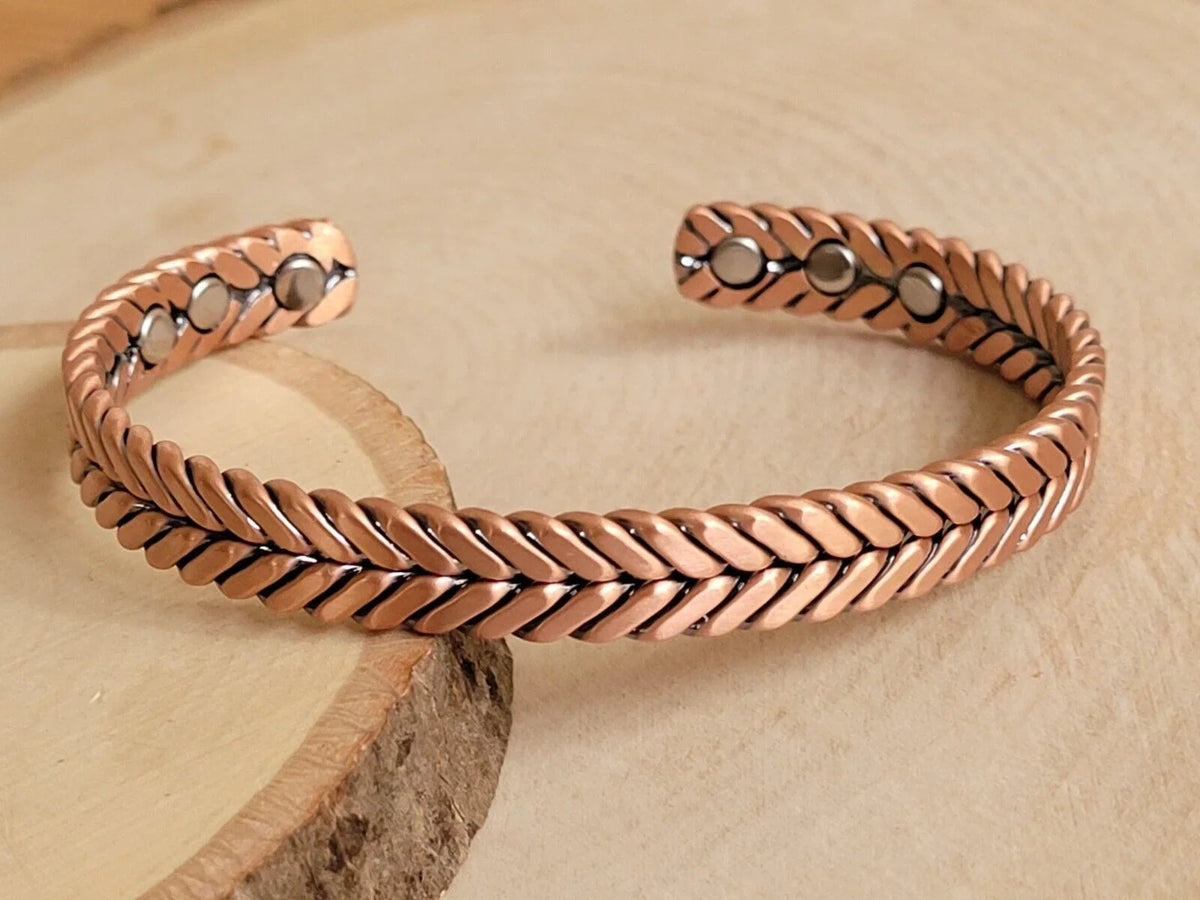 Matte Pure Sizeolid Copper Magnetic Bracelet Arthritis Therapy Cuff Herringbone