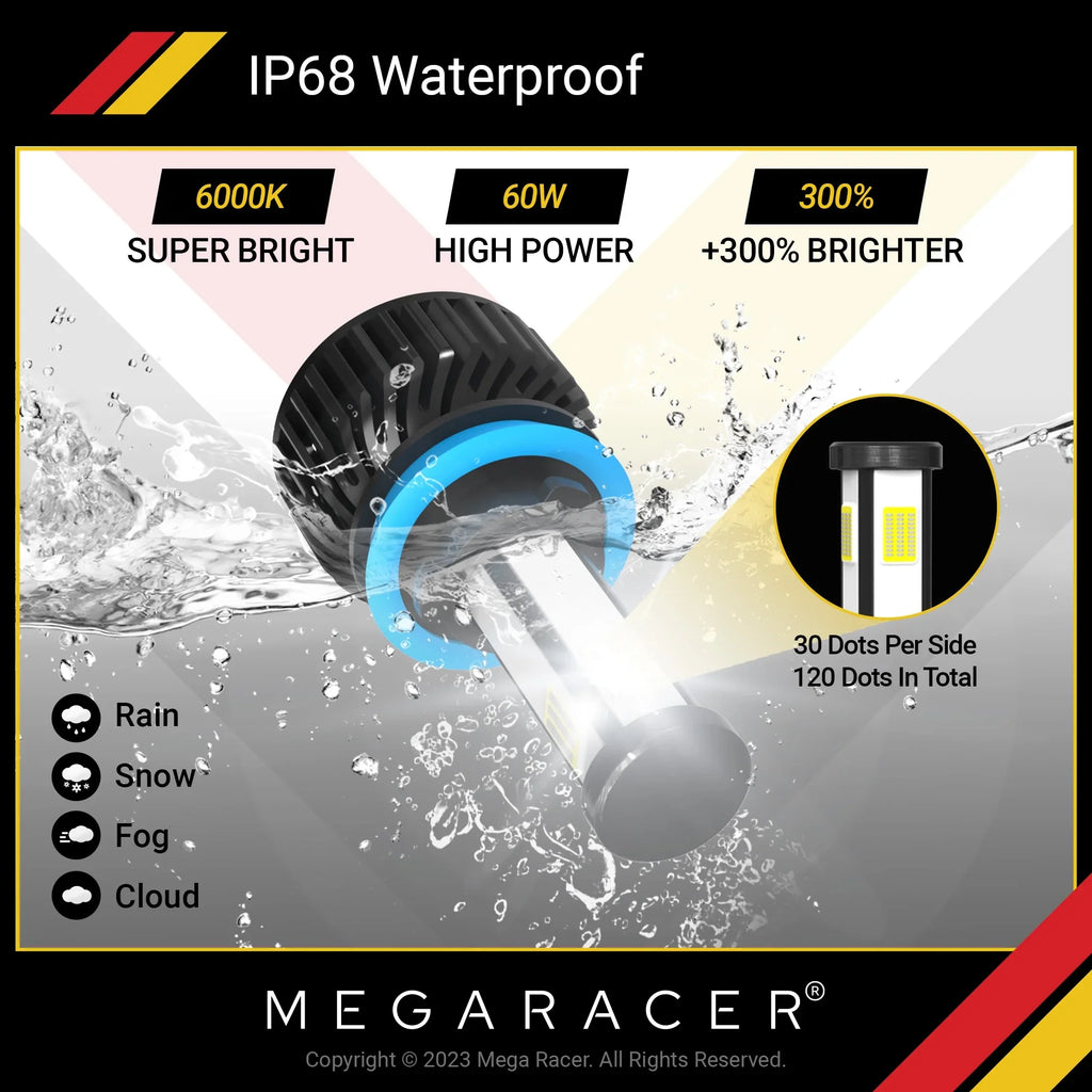 Mega Racer Dodge Durango 4 Sizeided H11 H9 H8 LED Headlight Bulbs 6000K Diamond Ivory 12V 60W 10000LM Dodge Durango 2014 2015 2016 2017 2018 2019 13 14 15 16 17 18 19 Fog Light Automotive Replacement