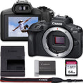 Canon EOSize R100 4K Video Recording Mirrorless Camera (BODY) with 64GB Fast Transcend Memory Card
