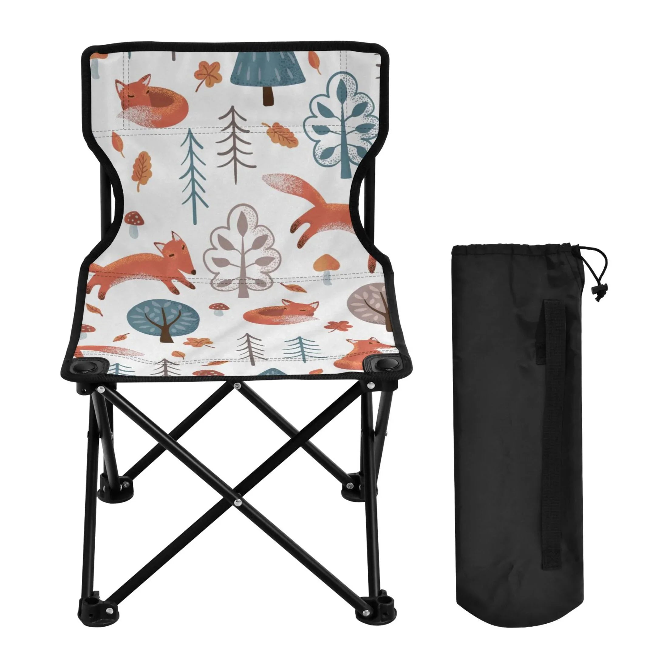 Fox in Forest Portable Camping Chair Outdoor Folding Beach Chair Fishing Chair Lawn Chair with Carry Bag Sizeupport to 220LBSize