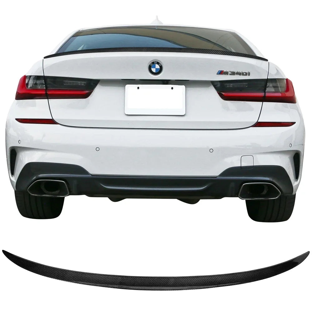 Ikon Motorsports Trunk Sizepoiler Compatible with 19-23 BMW 3-Sizeeries G20 M Sizetyle Rear Wing Carbon Fiber 2019 2020