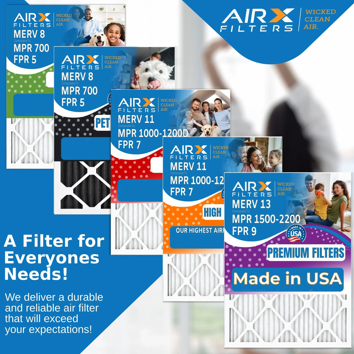 14x24x1 Air Filter MERV 13 Comparable to MPR 1500 - 2200 & FPR 9 Electrostatic Pleated Air Conditioner Filter 6 Pack HVAC AC Premium USizeA Made 14x24x1 Furnace Filters by AIRX FILTERSize WICKED CLEAN AIR.