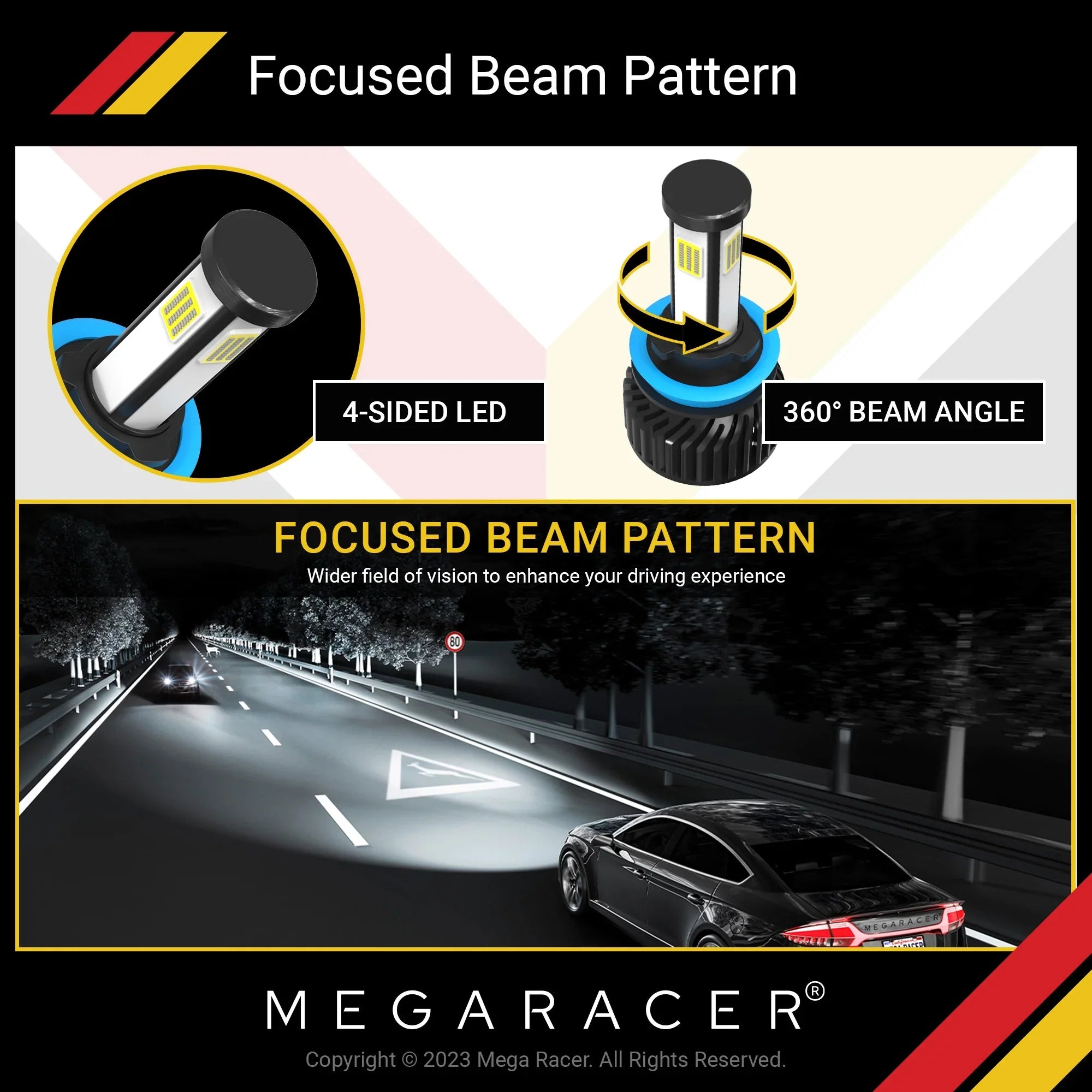 Mega Racer Dodge Durango 4 Sizeided H11 H9 H8 LED Headlight Bulbs 6000K Diamond Ivory 12V 60W 10000LM Dodge Durango 2014 2015 2016 2017 2018 2019 13 14 15 16 17 18 19 Fog Light Automotive Replacement