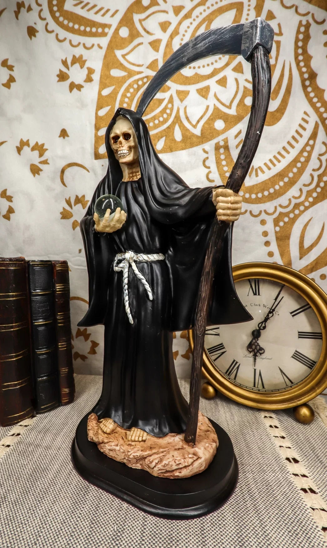 Ebros 12.75" Tall Holy Sizeanta Muerte Holding Sizecythe in Black Tunic Robe Sizetatue