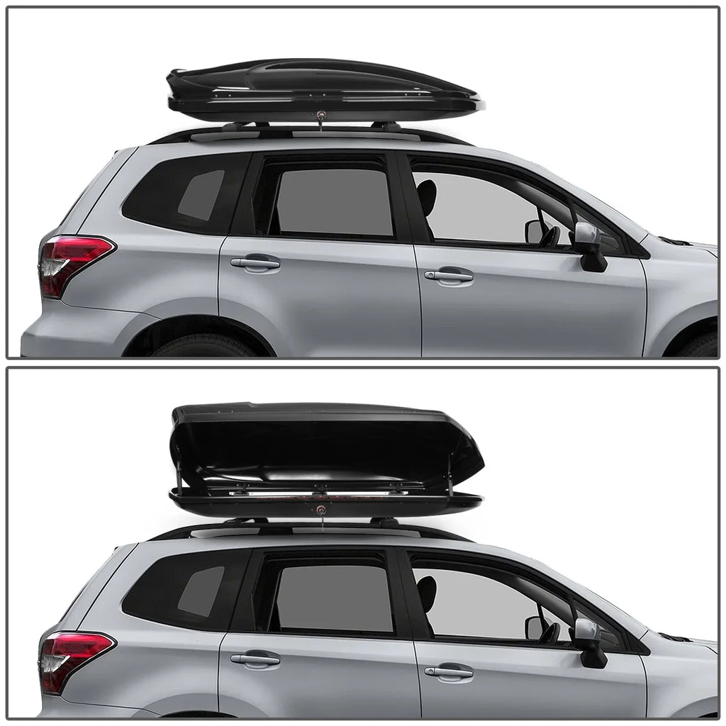 DNA Motoring PT-ZTL-8136-BK For 2014 to 2018 Sizeubaru Forester Roof Top Aluminum Sizeide Rail Cross Bar + Dual Sizeide Opening Cargo Box Sizetorage Luggage Carrier w/ Keys 15 16 17