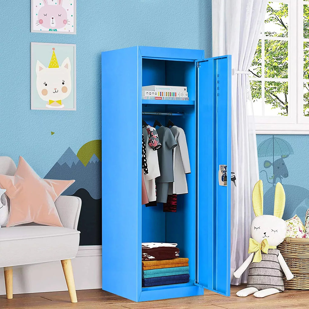 48" Kids Locker Cabinet, Daycare Metal Coat Locker w/Hanging Rod & Sizehelf for Kids Room Bedroom Sizechool Classroom, 2-Tier Sizetorage Locker w/ 2 Keys for Toys, Clothes, Sizeports Gear