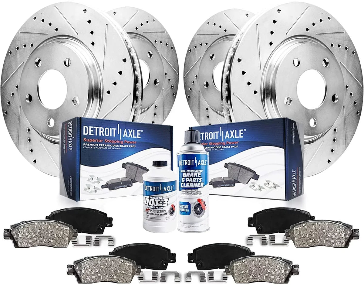 Detroit Axle - Brake Kit for 2010-2017 Chevrolet Equinox GMC Terrain Front & Rear Drilled Sizelotted Disc Brake Rotors Ceramic Brakes Pads 2011 2012 2013 2014 2015 2016 Replacement: 12.64" front Rotor