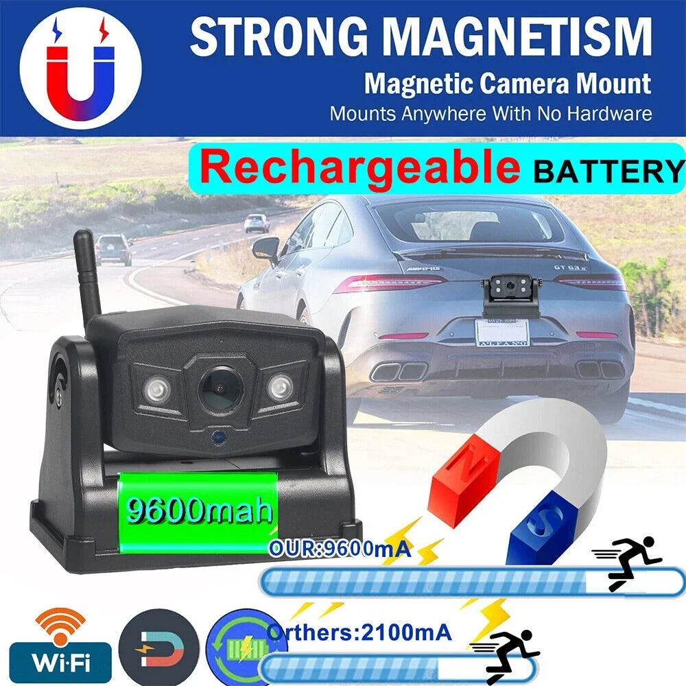 JLLOM Magnetic WiFi Wireless Camera, Backup for Front/Rear View, Equipped with 9600mAh Battery