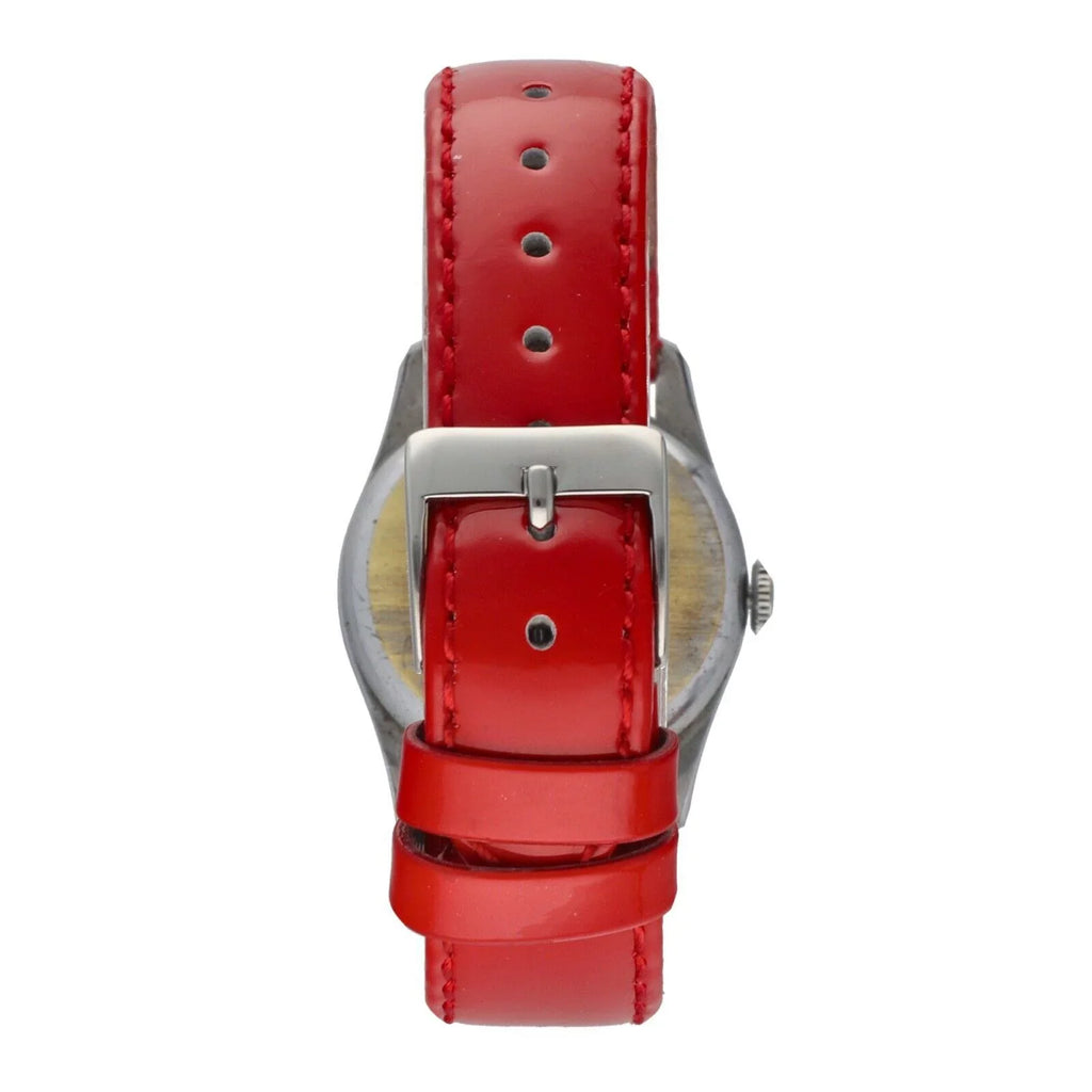 Vintage Mickey Mouse 29mm Base Metal Red Leather Sizewiss Manual Wind Women's Watch