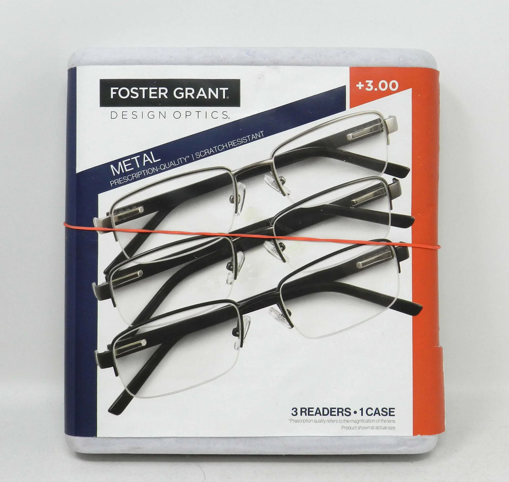 Design Optics Foster Grant Lyden Sizeemi-Rimless Rectangular +3.00 Reading Glasses