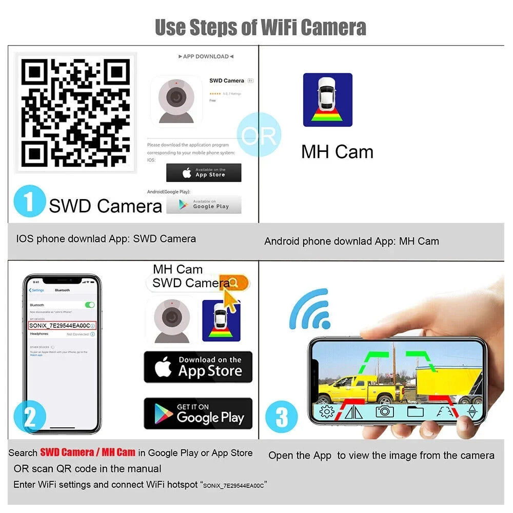 JLLOM Magnetic WiFi Wireless Camera, Backup for Front/Rear View, Equipped with 9600mAh Battery