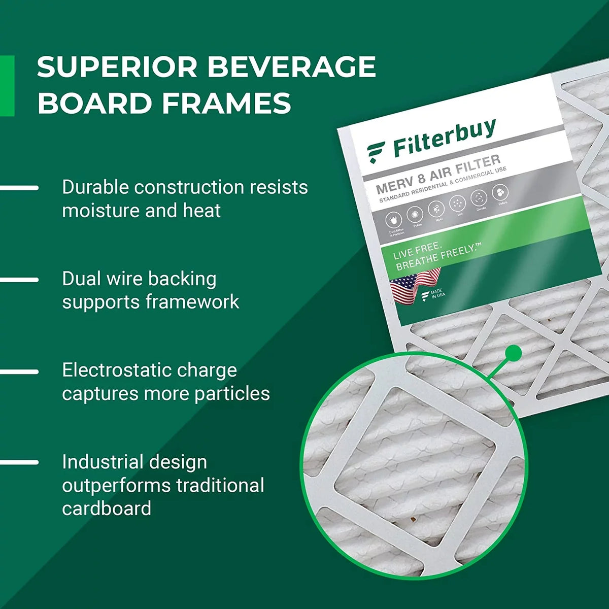 Filterbuy 8x20x4 MERV 8 Pleated HVAC AC Furnace Air Filters (2-Pack)