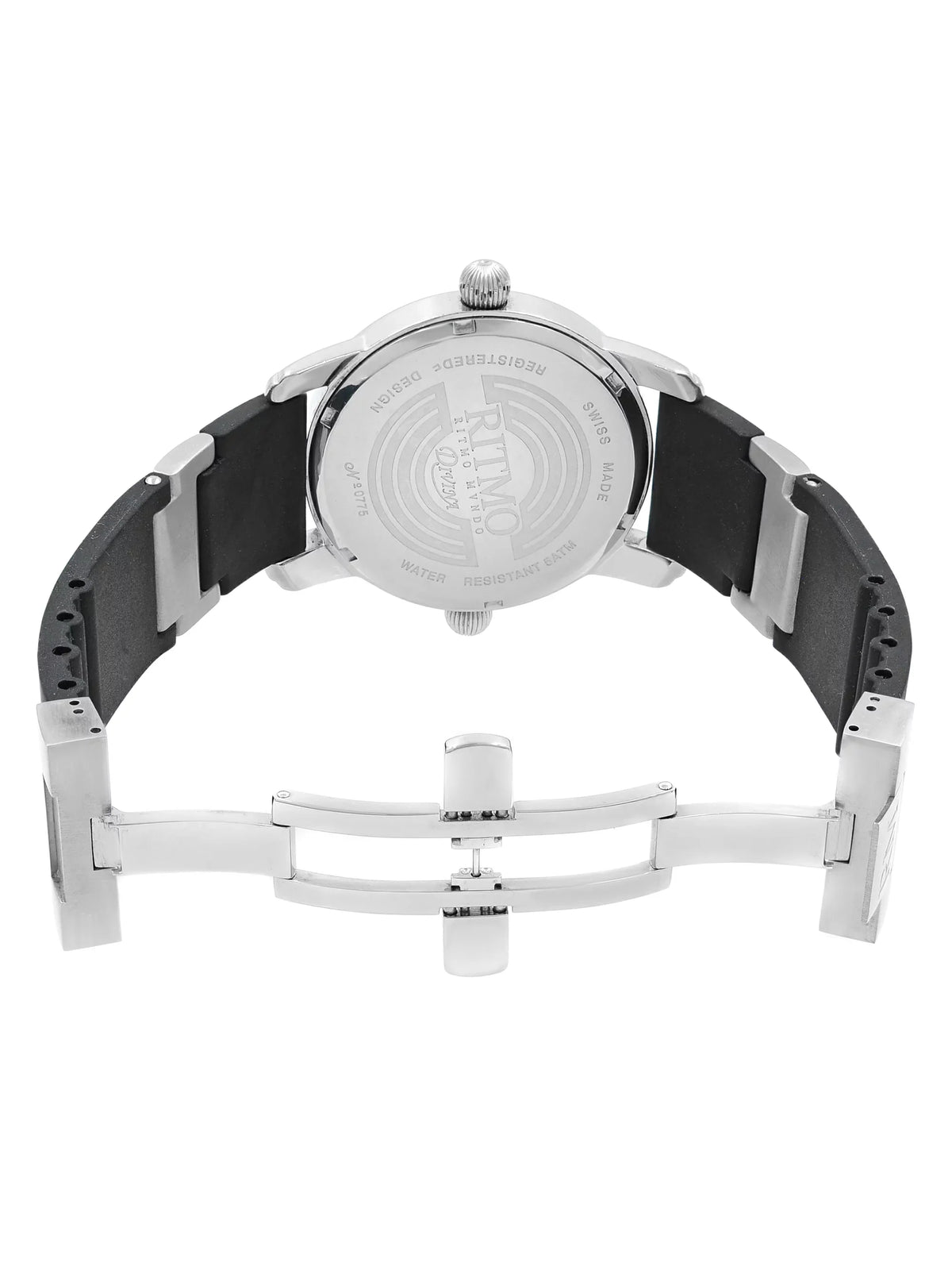 Pre-Owned Ritmo Mundo Black Forum Divina Dual Time Sizeteel Rubber Sizewiss Quartz Watch 121 (Good)