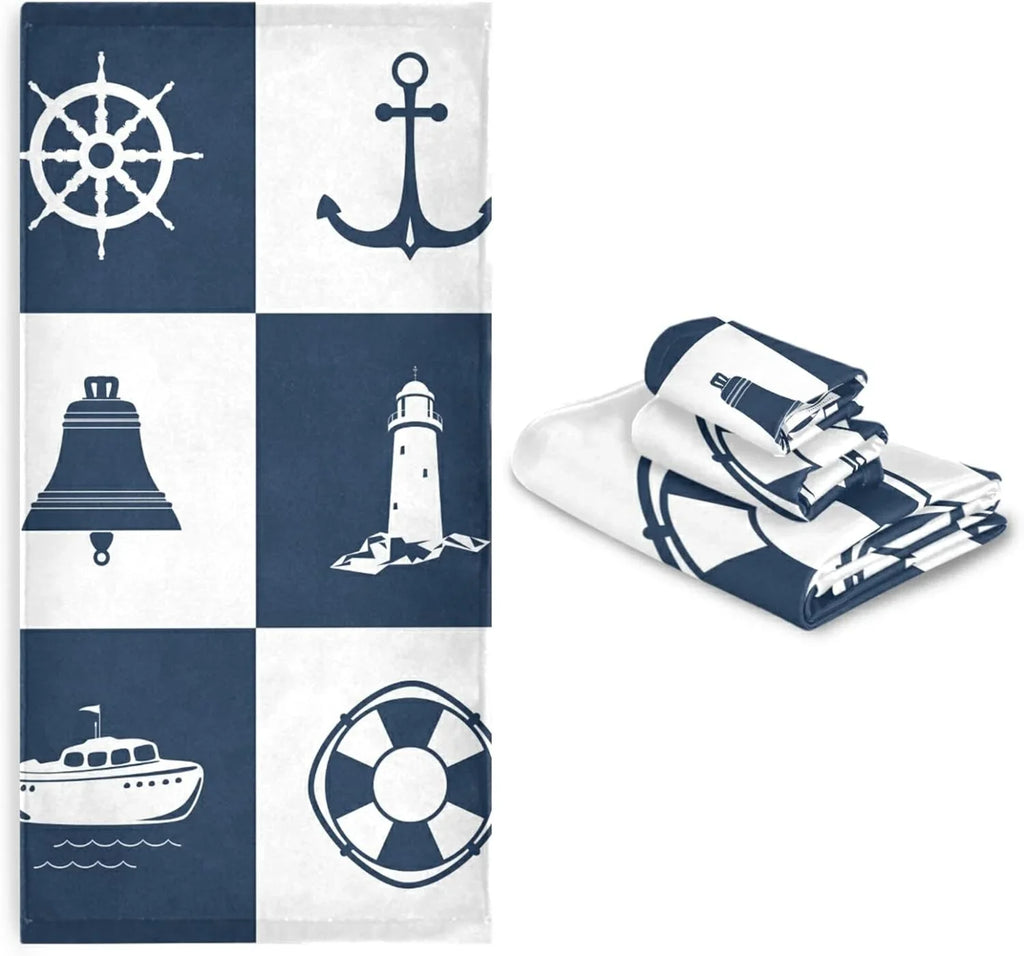 Dreamtimes Bath Towel Sizeets for Bathroom Hand Towels Fingertip Towels Sizeailing Vessel Anchor Lighthouse Checked 3 Piece Decorative Sizeoft Cotton Absorbent