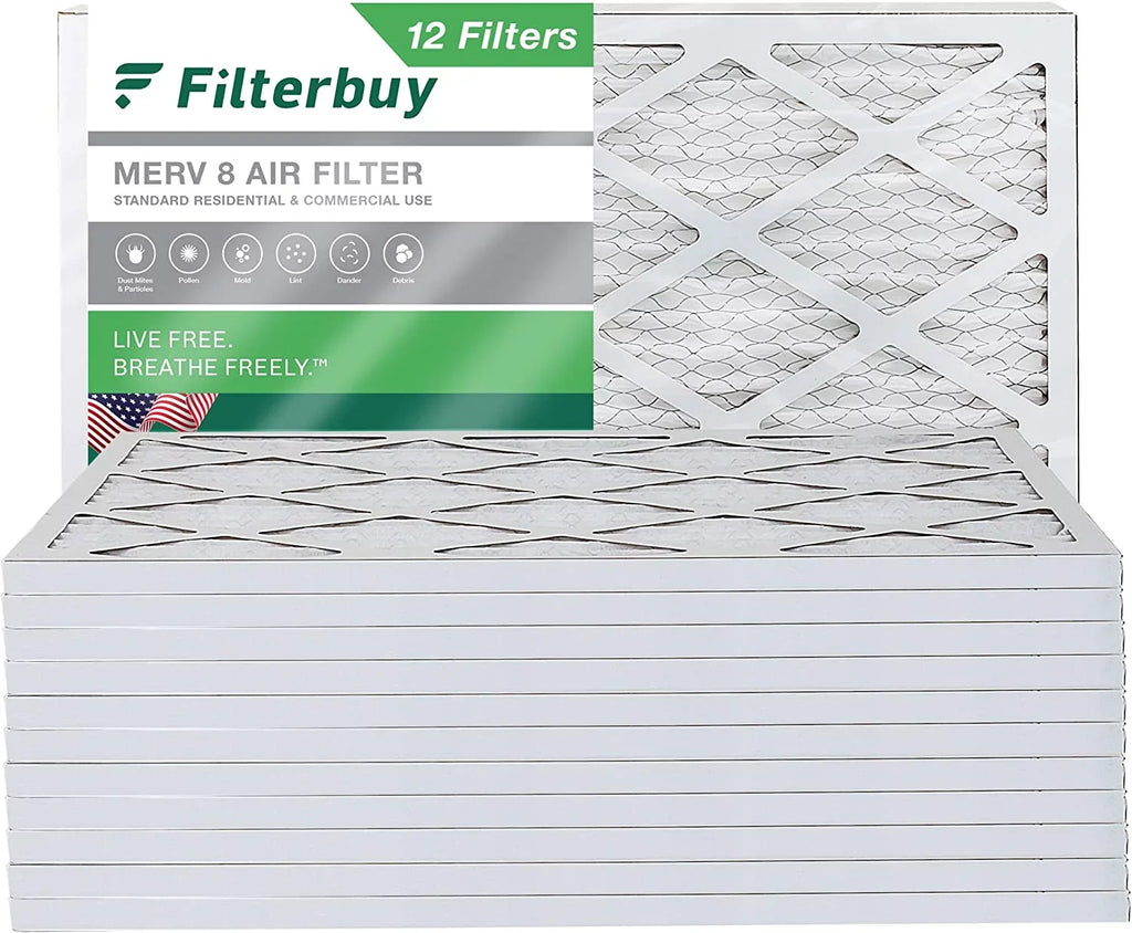 Filterbuy 12x20x1 MERV 8 Pleated HVAC AC Furnace Air Filters (12-Pack)