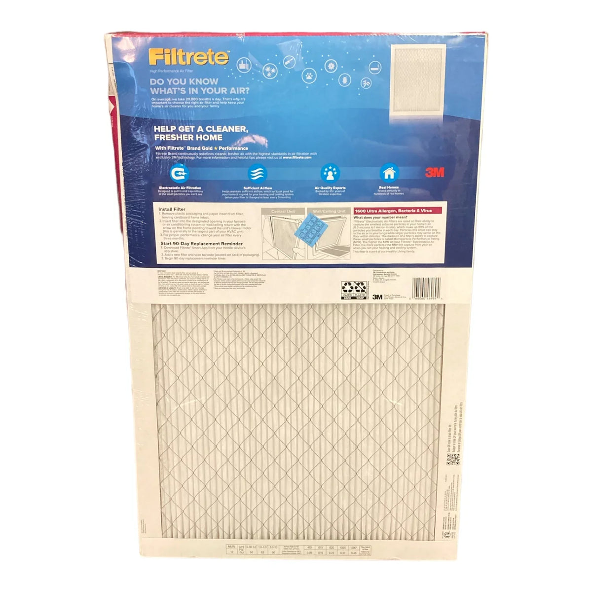 Filtrete Ultra Allergen 2X Bacteria & Virus Filter (1600 MPR) 25x16x1 (4 Pack)