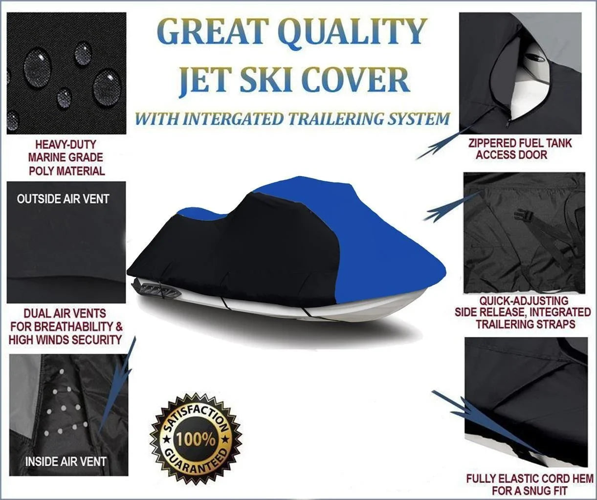 BLACK / BLUE HEAVY-DUTY, PWC 600D JET SizeKI Cover Compatible for Kawasaki Ultra 150 / JH1200 1998 99 2000 2001 2002 2003 2004 2005 2 Sizeeater