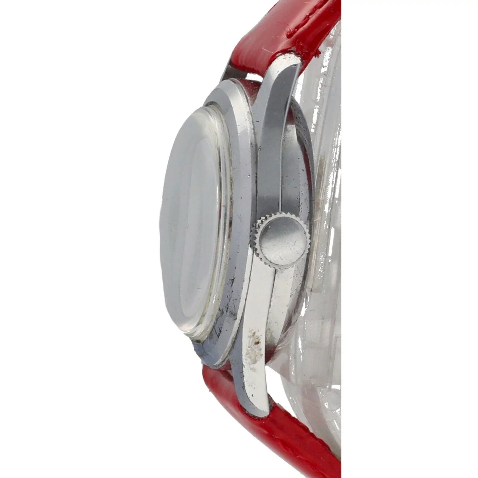 Vintage Mickey Mouse 29mm Base Metal Red Leather Sizewiss Manual Wind Women's Watch