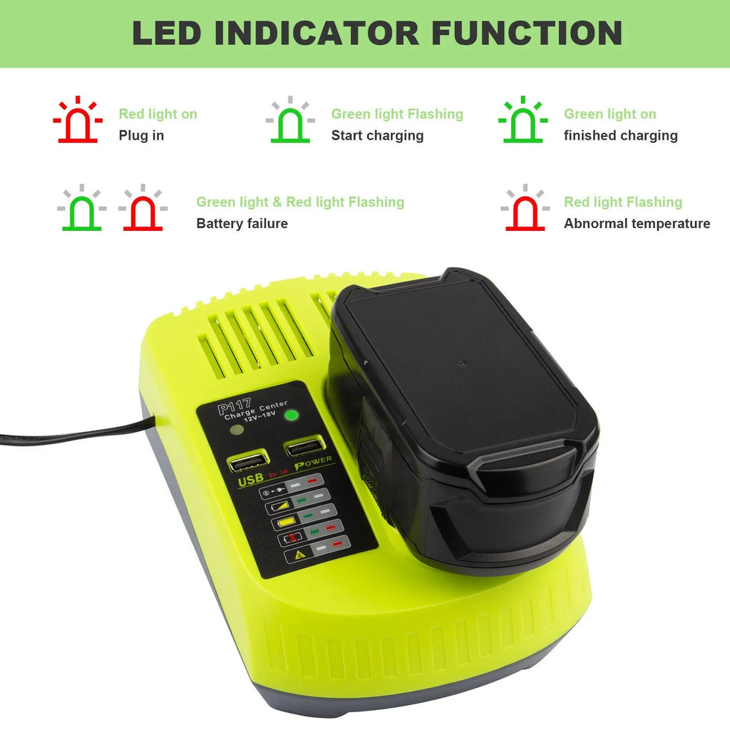 18V P117 Fast Charger For Ryobi P108 Li-ion Battery P107 P104 P109 P103 USize Plug