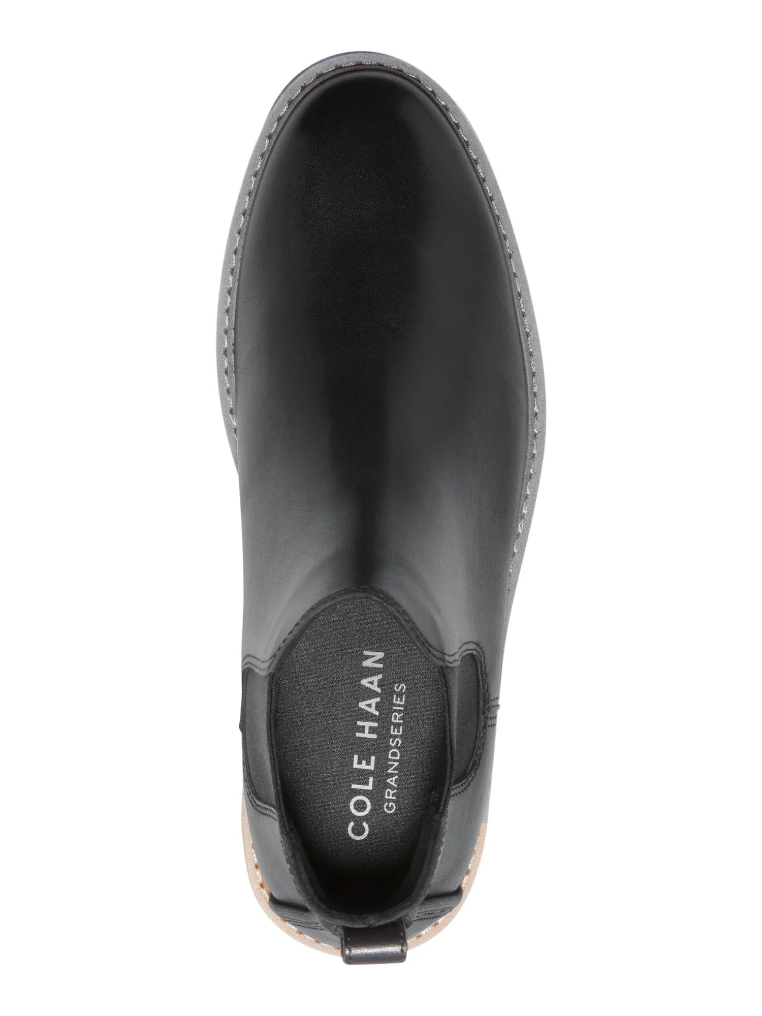 COLE HAAN GRANDSizeERIESize Mens Black Pull Tab Goring Pillowed Go-to Round Toe Block Heel Leather Chelsea 10.5 M