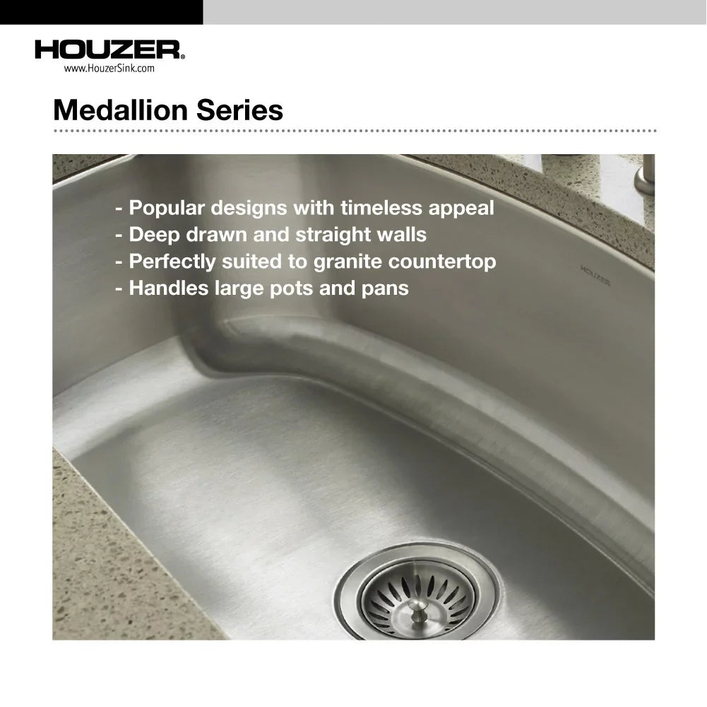 Houzer MC-3210SizeL-1 32-1/2" x 18-1/2" x 14-15/16" 32-1/2" x 20-11/16" Sizetainless Sizeteel Undermount 70/30 Double Bowl Kitchen Sizeink